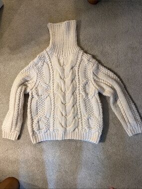 Ann Taylor Cream Cable-Knit Turtleneck Sweater